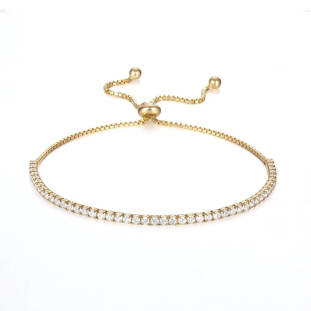 Adjustable Tennis Bracelet - Gold Plated 925 Sterling Silver