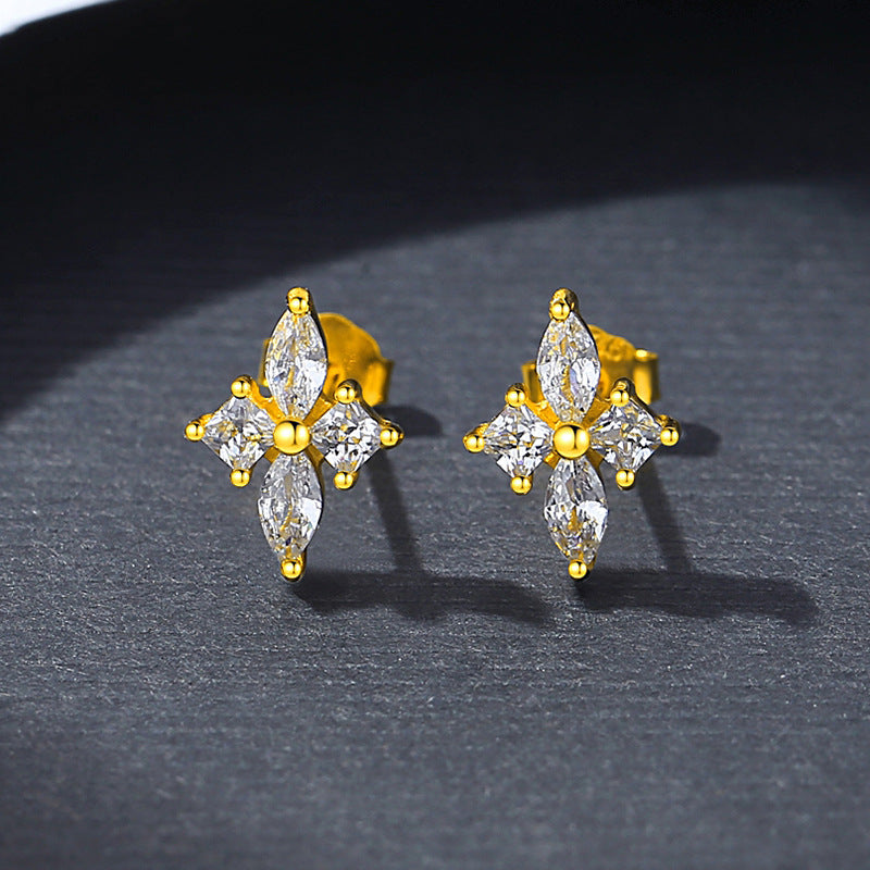 Marquise Star Flower Stud Earrings - Gold Plated 925 Sterling Silver