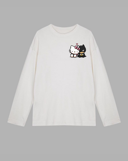 Batman and Hello kitty Long Sleeve Cotton T-shirt