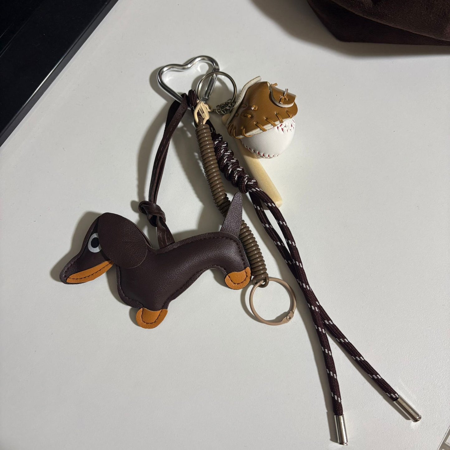 Wiener Dog and Baseball Glove Keychain Accessory