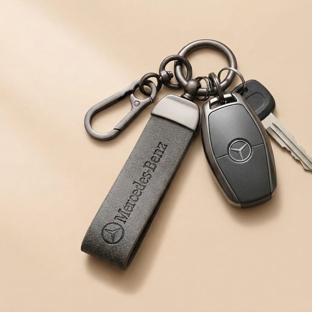 Classic Tan Leather Car Mercedes Premium Black Key Holder & Fob Protector