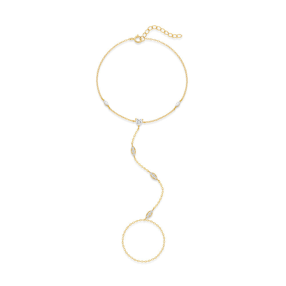 Marquise Station Hand Chain Bracelet - Gold Plated 925 Sterling Silver