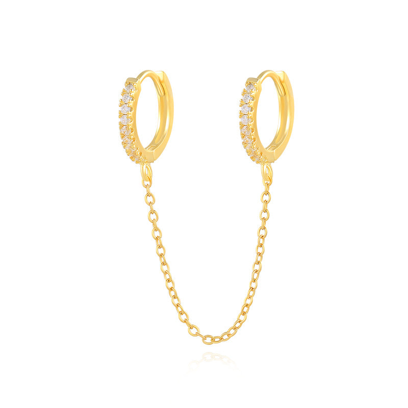 Chain Linked Double Huggie Hoop Earrings - Gold Plated 925 Sterling Silver