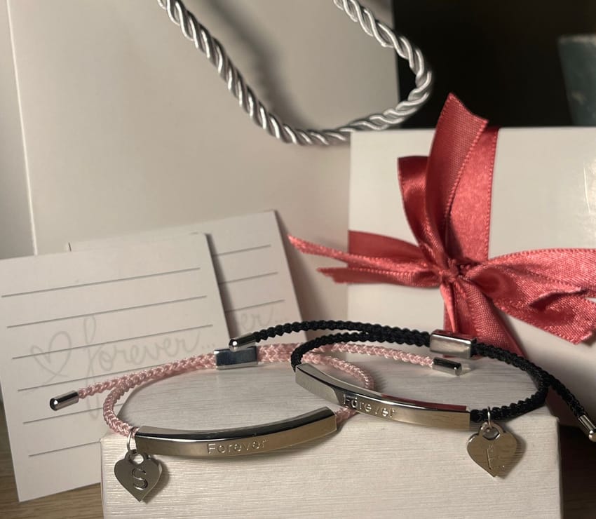 Engraved silver plated matching bracelets set