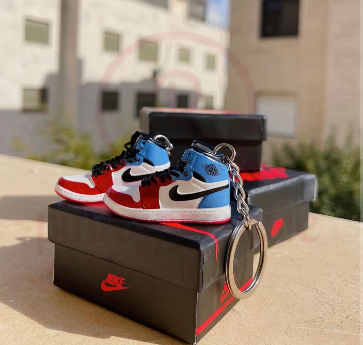 Blue and red mini shoe keychain