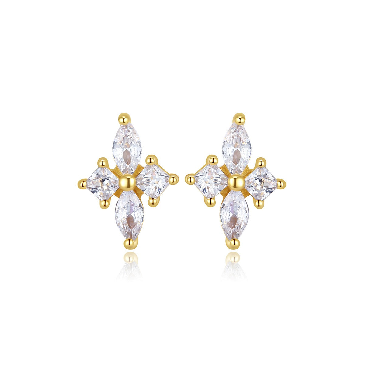 Marquise Star Flower Stud Earrings - Gold Plated 925 Sterling Silver