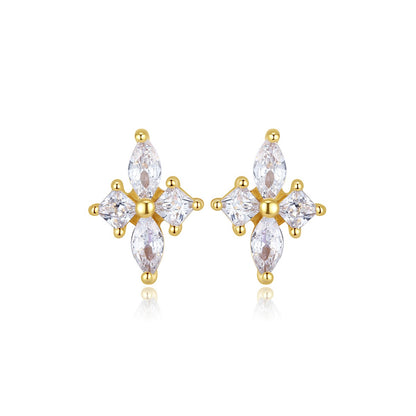 Marquise Star Flower Stud Earrings - Gold Plated 925 Sterling Silver