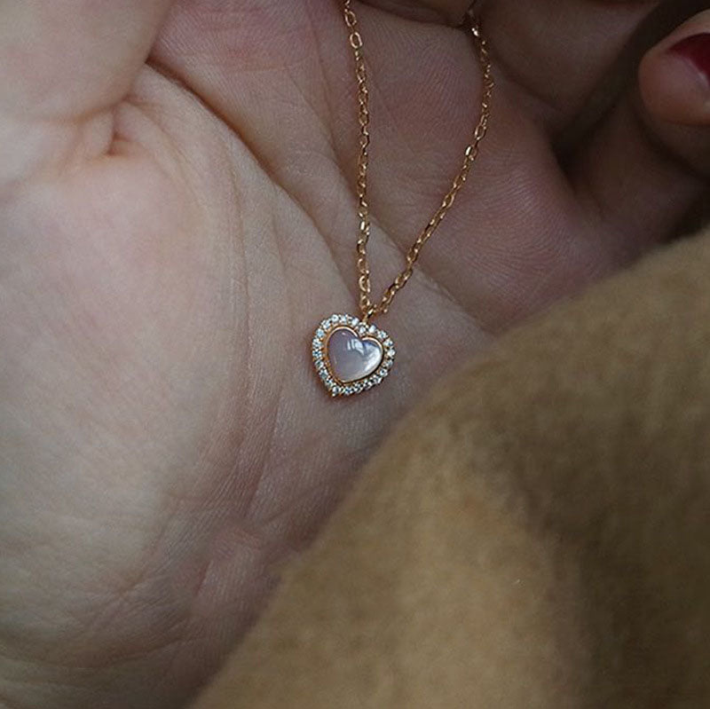 Pearl Heart Halo Necklace - Gold Plated 925 Sterling Silver
