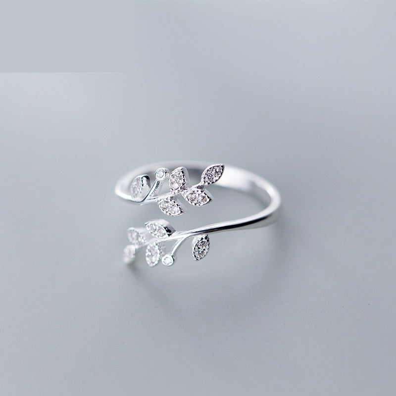Leaf Branch Open Ring - 925 Sterling Silver