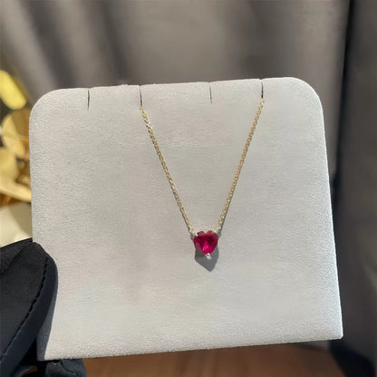 Red Heart Solitaire Necklace - Gold Plated 925 Sterling Silver