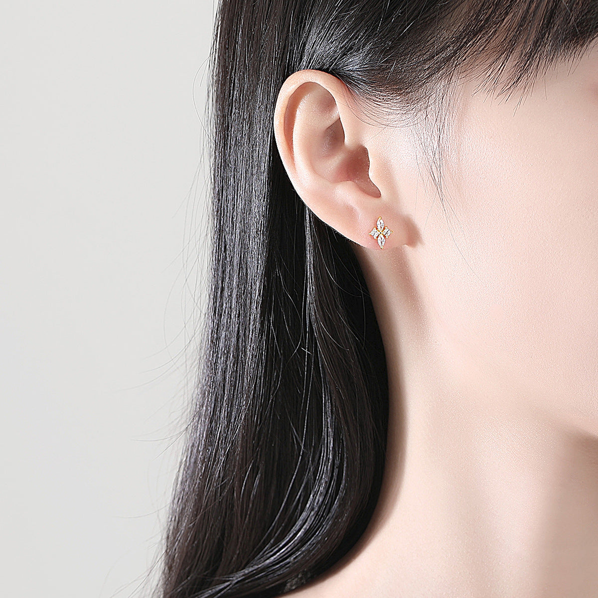 Marquise Star Flower Stud Earrings - Gold Plated 925 Sterling Silver