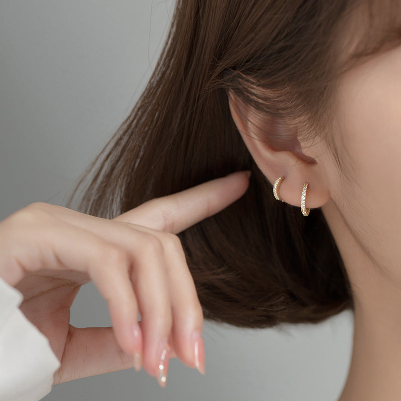 Classic Pavé Huggie Hoop Earrings - Gold Plated 925 Sterling Silver