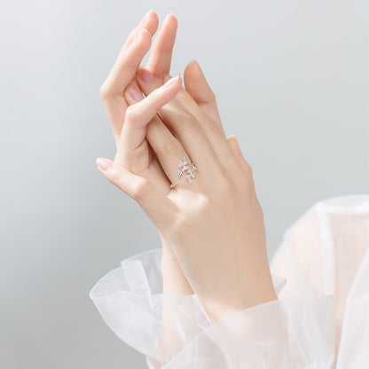 Leaf Branch Open Ring - 925 Sterling Silver