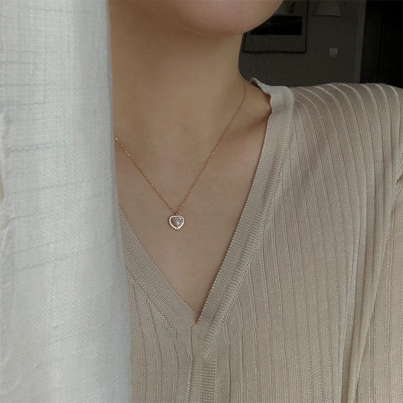 Pearl Heart Halo Necklace - Gold Plated 925 Sterling Silver