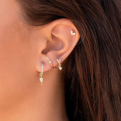 Tiny Leaf Marquise Stud Earrings - Gold Plated 925 Sterling Silver