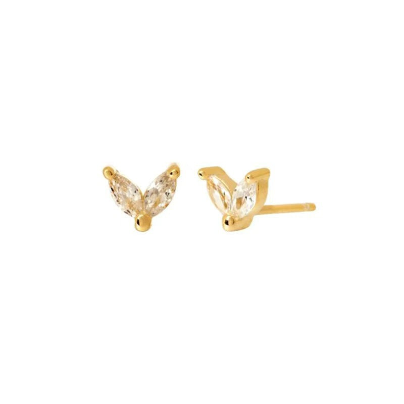 Tiny Leaf Marquise Stud Earrings - Gold Plated 925 Sterling Silver