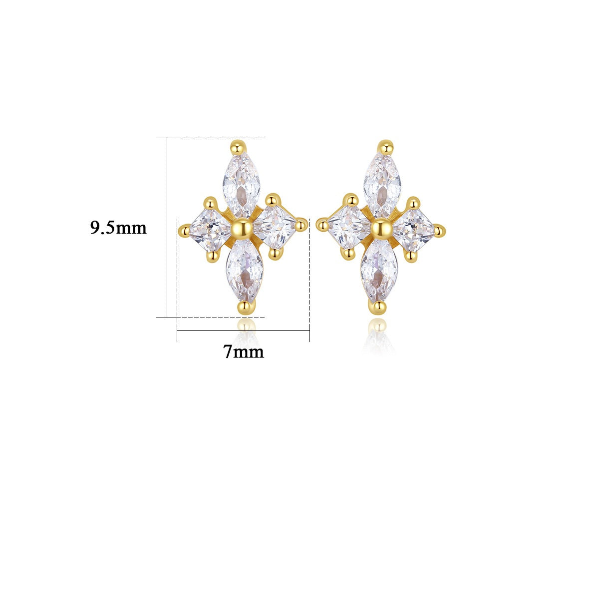 Marquise Star Flower Stud Earrings - Gold Plated 925 Sterling Silver