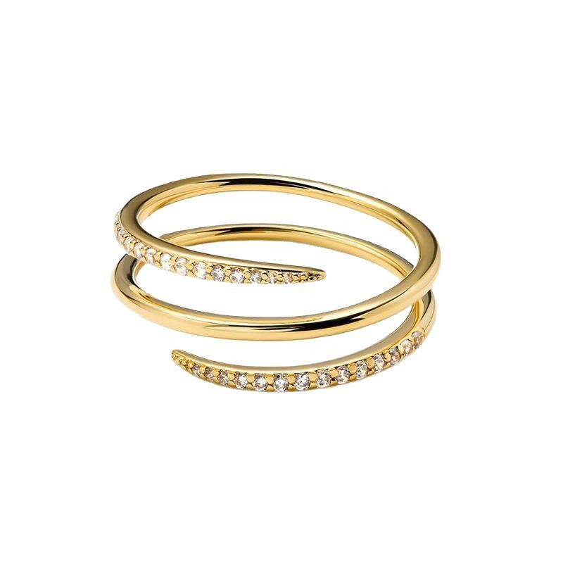 Double Wrap Pavé Spiral Ring - Gold Plated 925 Sterling Silver