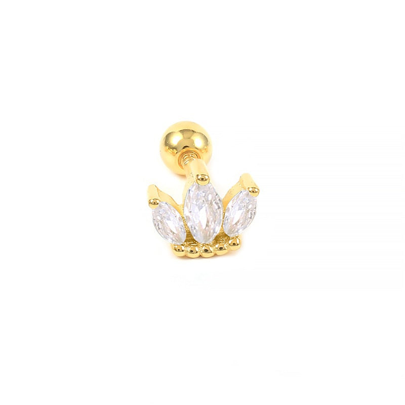 Crown Cartilage Stud Earring (Single) - Gold Plated 925 Sterling Silver