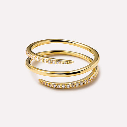 Double Wrap Pavé Spiral Ring - Gold Plated 925 Sterling Silver