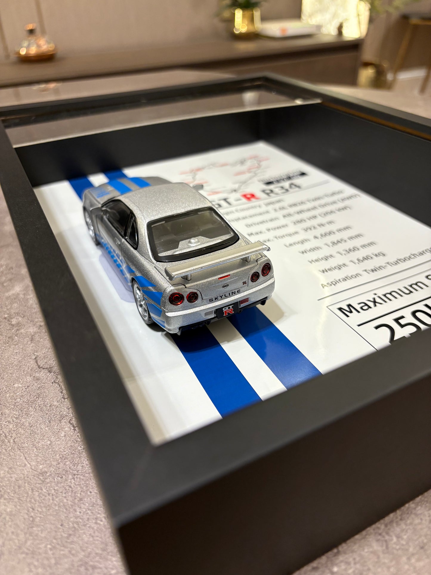 JDM Legend: Nissan Skyline GT-R R34 Framed Diecast Art – Nürburgring Edition – 32cm x 23cm