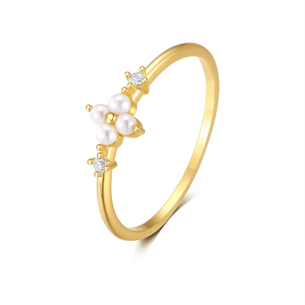 Pearl Flower Cluster Ring - Gold Plated 925 Sterling Silver