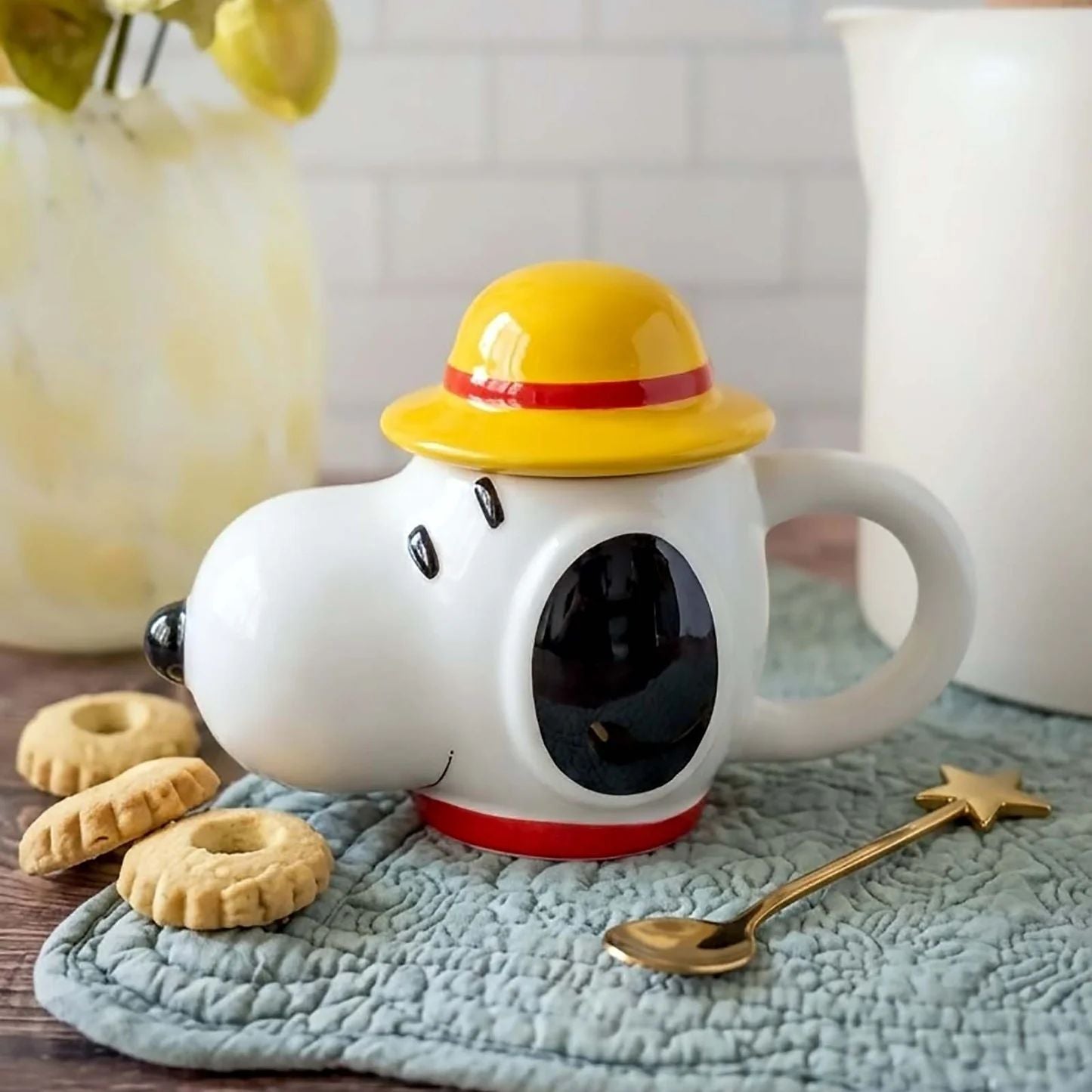 3D Sculpted Snoopy Mug with Yellow Hat Lid