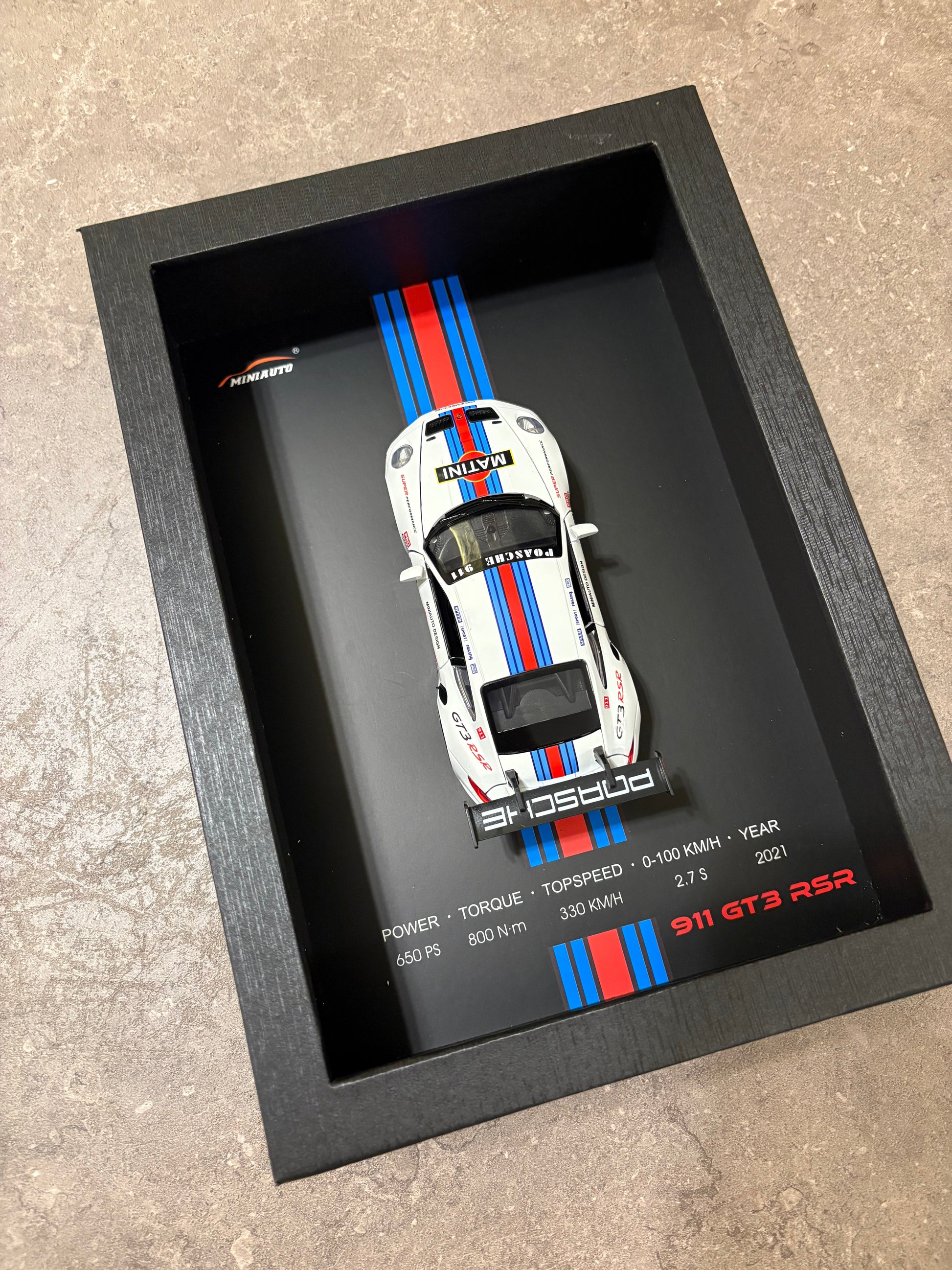 3D Car Frame Wall Art - Porsche 911 GT3 RSR with Specs – 32cm x 23cm | Pinky Promise