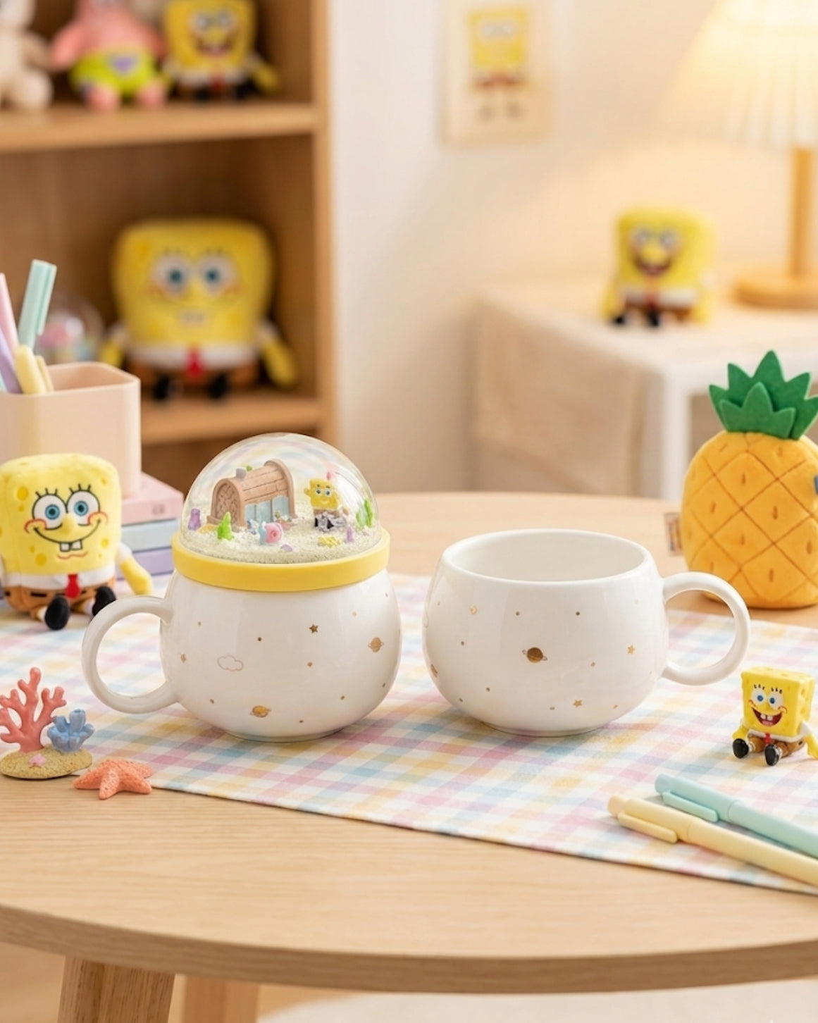 SpongeBob square + snow glob lid mug