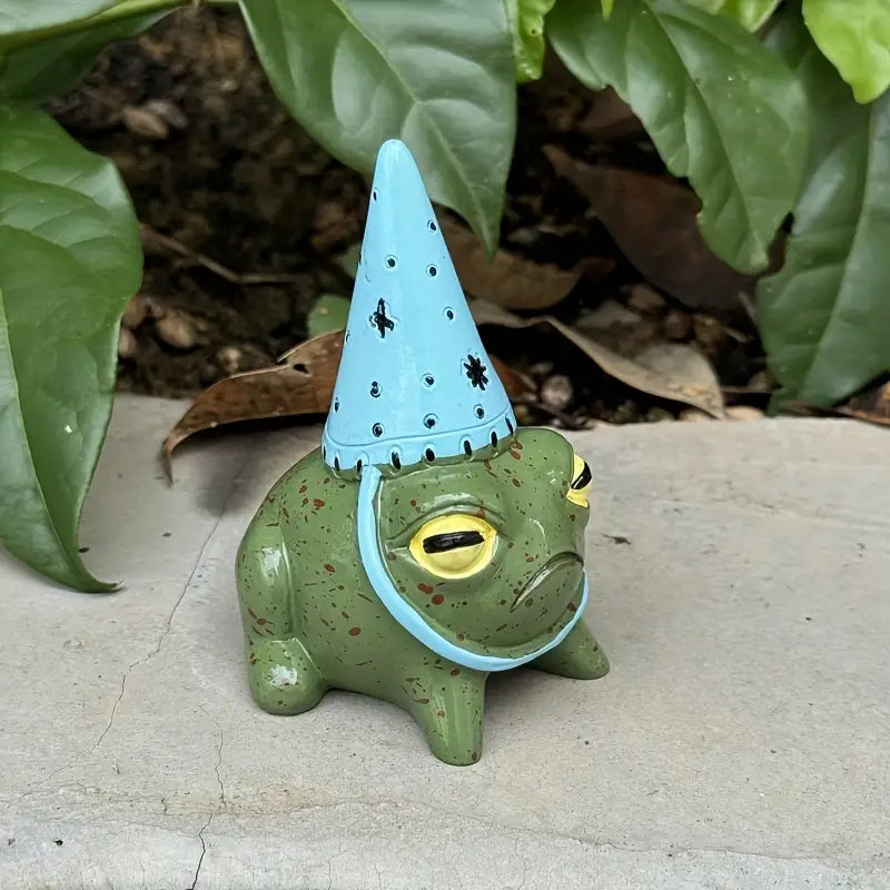 Grumpy Ceramic Frog with Wizard Hat Figurine