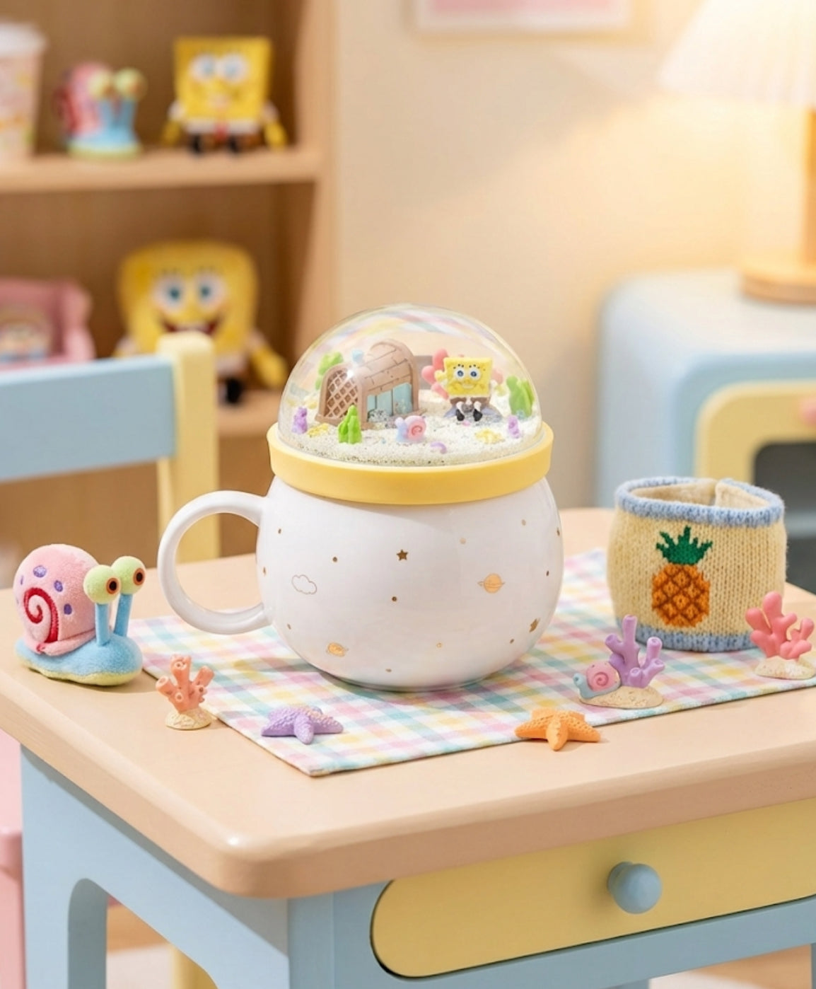 SpongeBob square + snow glob lid mug