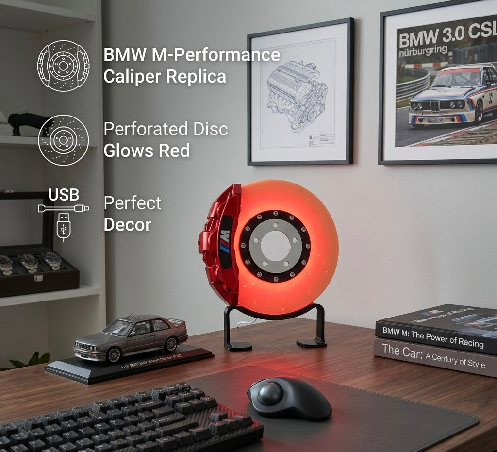 Rechargeable LED Brake Disc Desk Lamp – Cordless Red Glow Racing Caliper Light