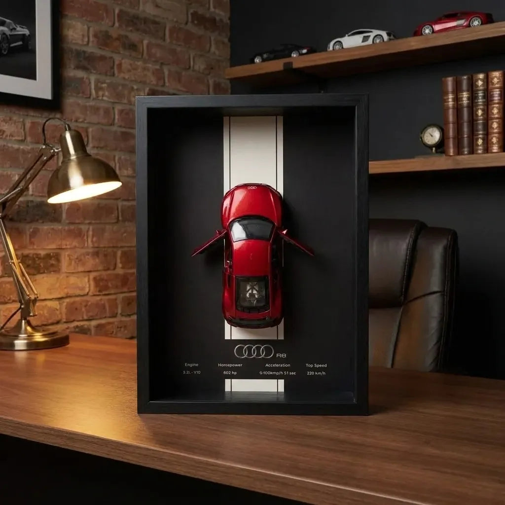 Audi R8 3D Shadow Box Wall Art - Red - 32cm x 23cm