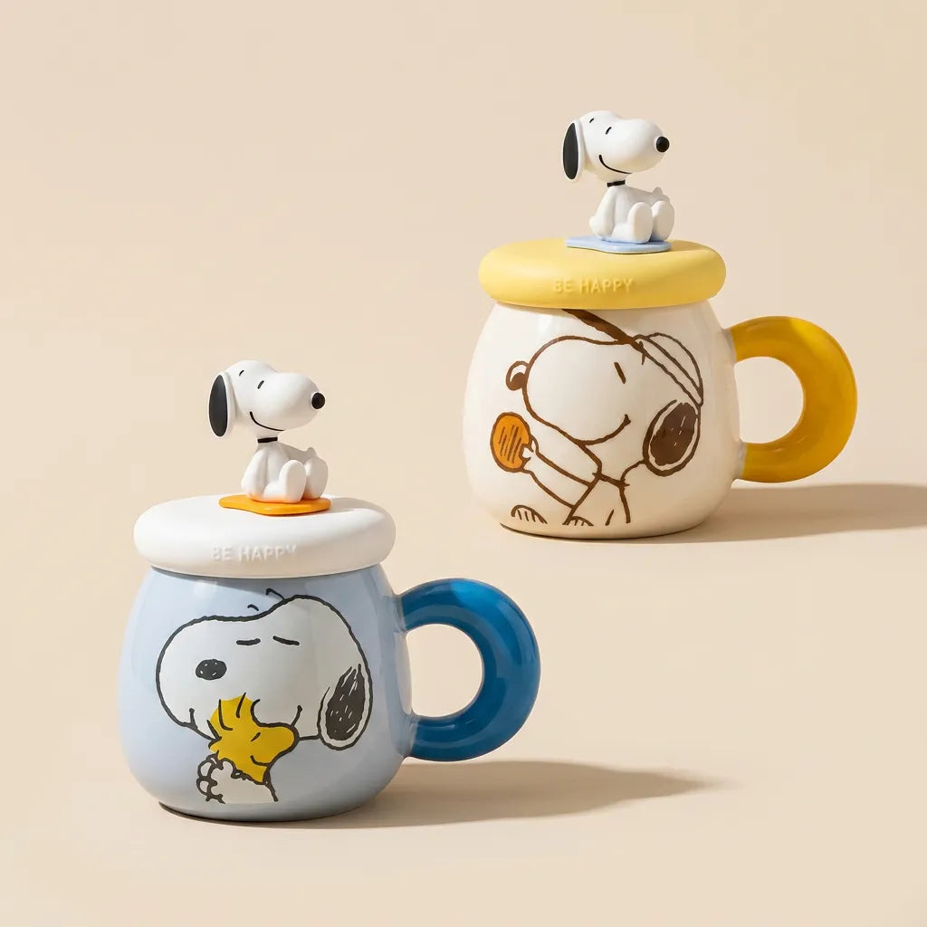 "Be Happy" Snoopy Ceramic Mug with 3D Figurine Lid