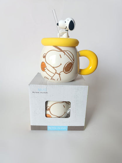 "Be Happy" Snoopy Ceramic Mug with 3D Figurine Lid