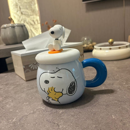"Be Happy" Snoopy Ceramic Mug with 3D Figurine Lid