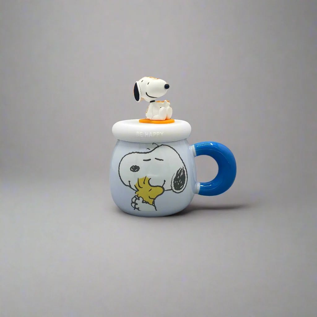 "Be Happy" Snoopy Ceramic Mug with 3D Figurine Lid