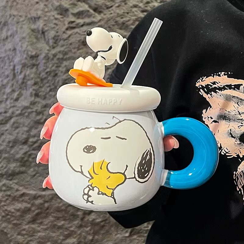 "Be Happy" Snoopy Ceramic Mug with 3D Figurine Lid