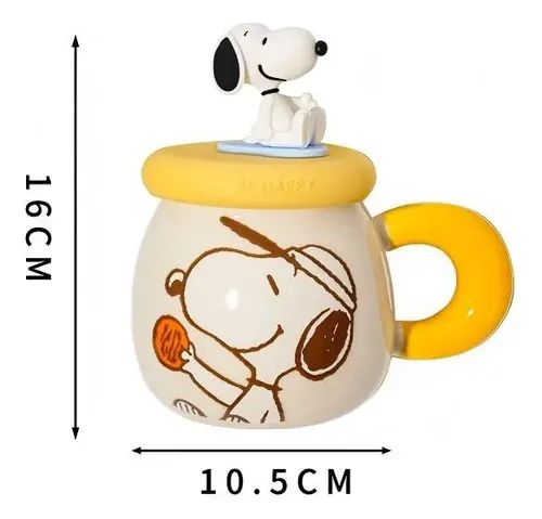 "Be Happy" Snoopy Ceramic Mug with 3D Figurine Lid