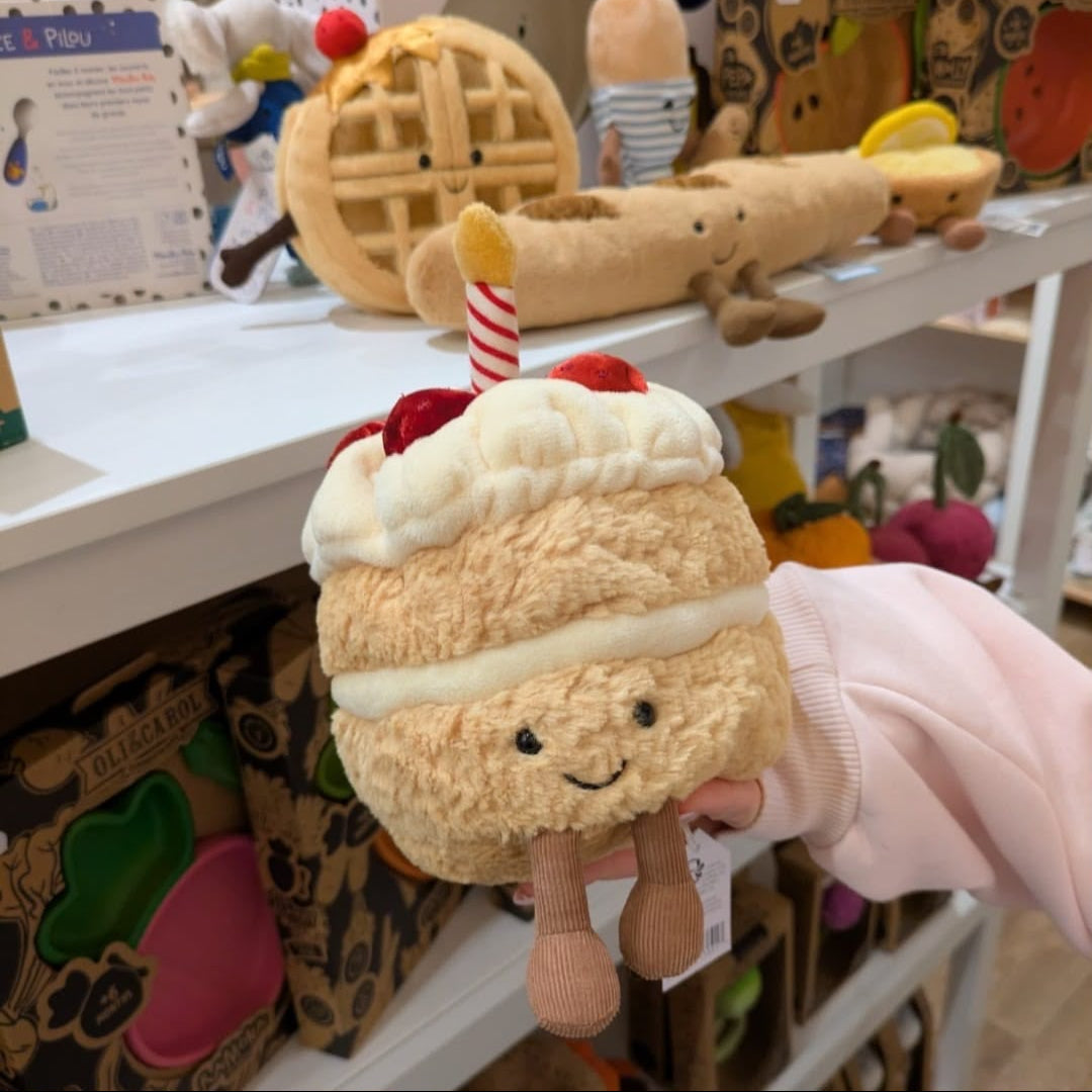 Birthday Cake Plush Toy – Soft Layered Celebration Cake Plushie with Candle