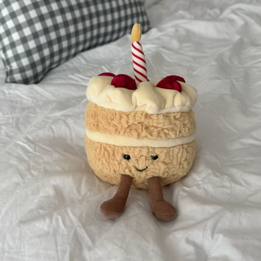 Birthday Cake Plush Toy – Soft Layered Celebration Cake Plushie with Candle