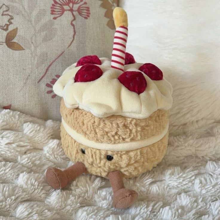 Birthday Cake Plush Toy – Soft Layered Celebration Cake Plushie with Candle