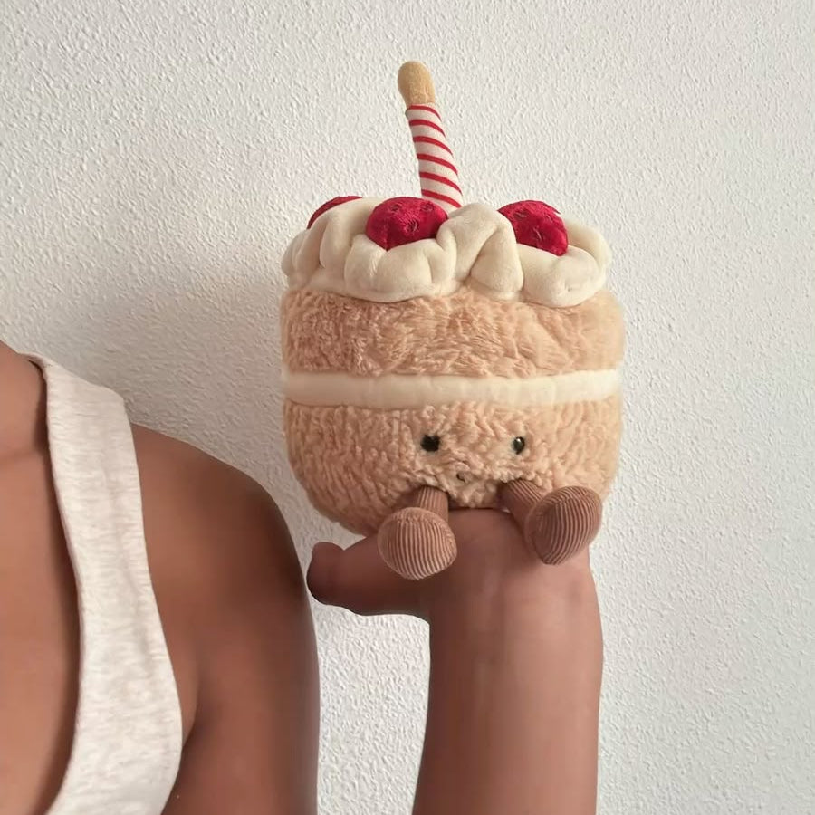 Birthday Cake Plush Toy – Soft Layered Celebration Cake Plushie with Candle
