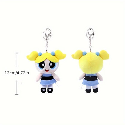 Two views of a small plush character keychain on a white background, with a vertical measurement marker showing 12cm/4.72in.