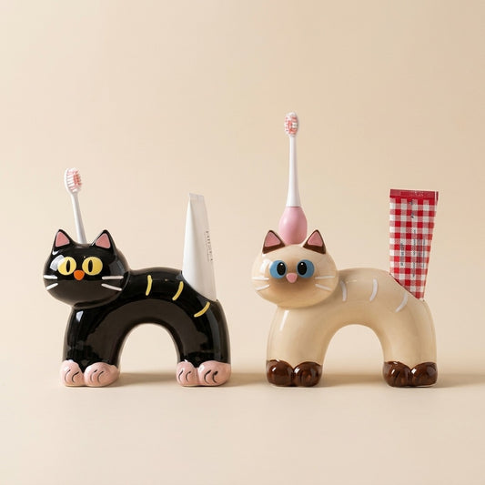 Cute Cat Toothbrush and Toothpaste Holder Set