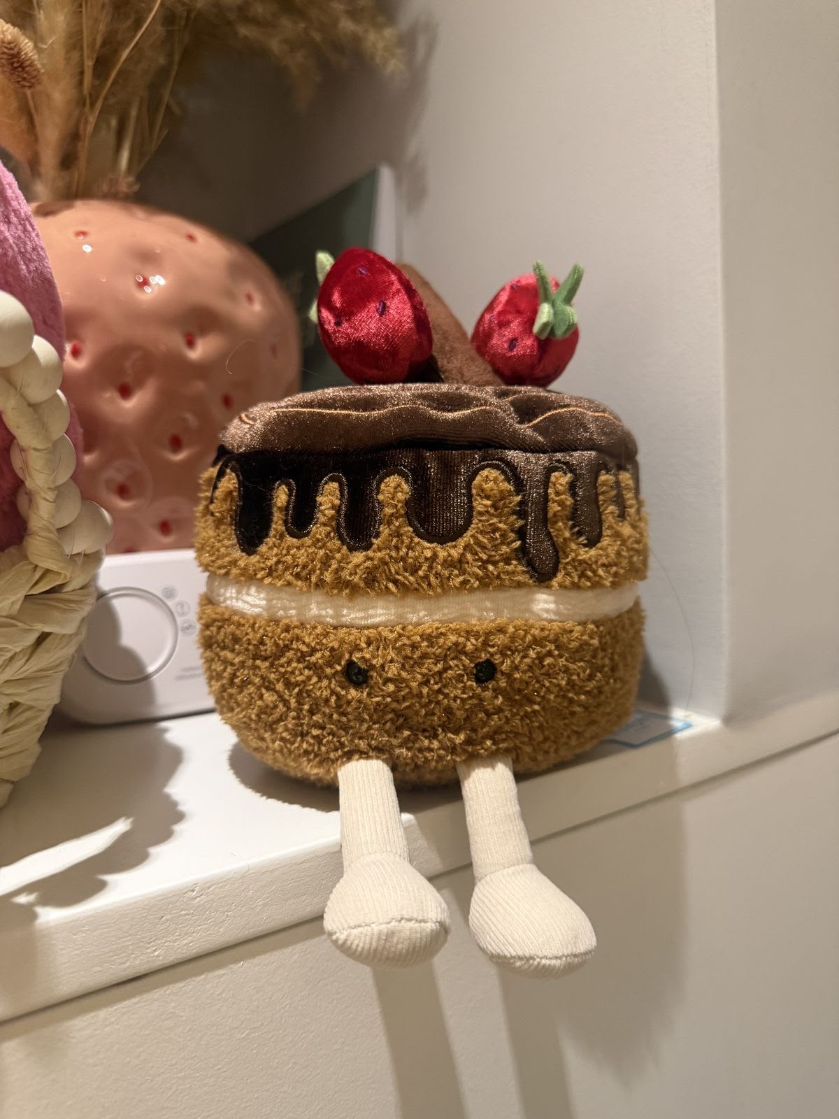 Cute Chocolate Strawberry Cake Plush Toy – Fluffy Amuseable Food Plushie & Desk Decor - 25 cm