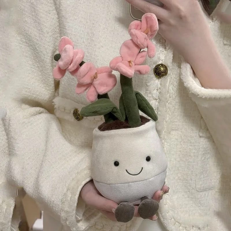 Cute Smiling Potted Pink Flower Plush Toy - 30 cm