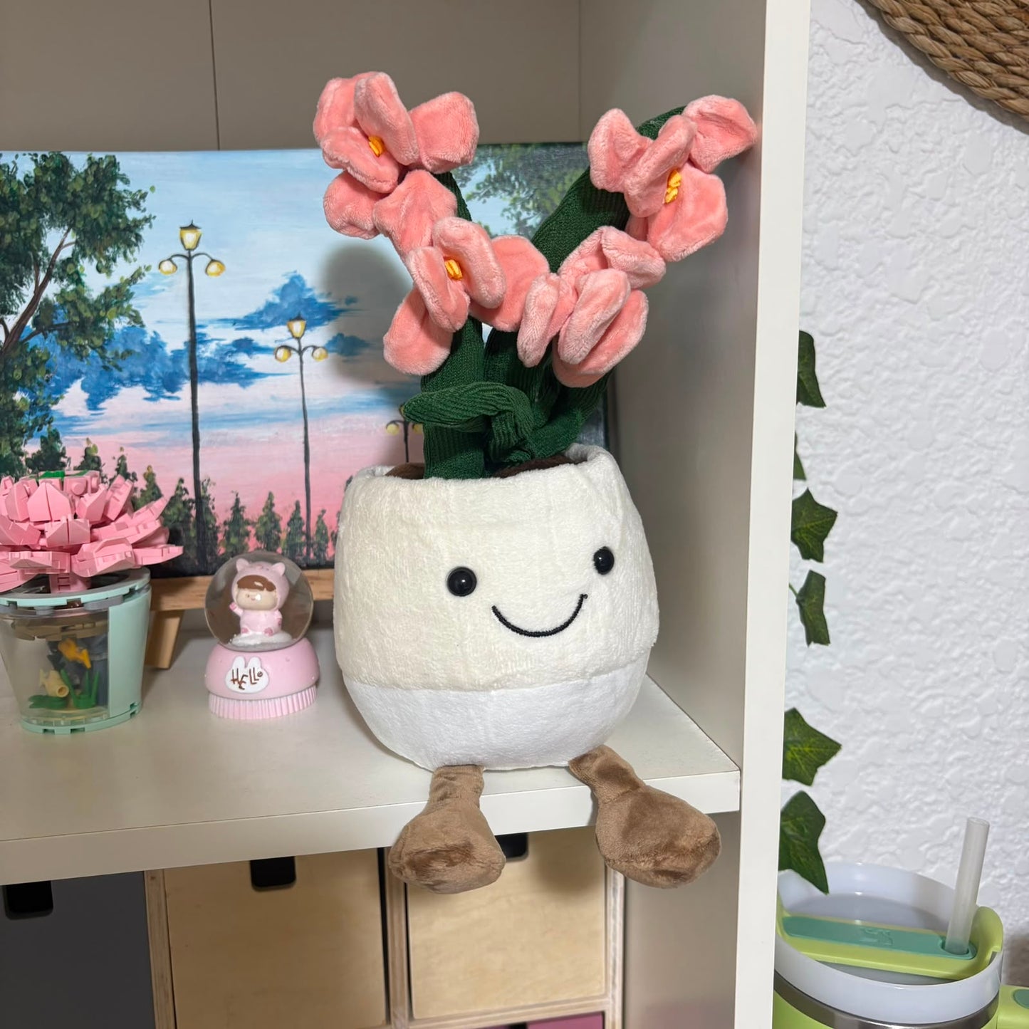 Cute Smiling Potted Pink Flower Plush Toy - 30 cm