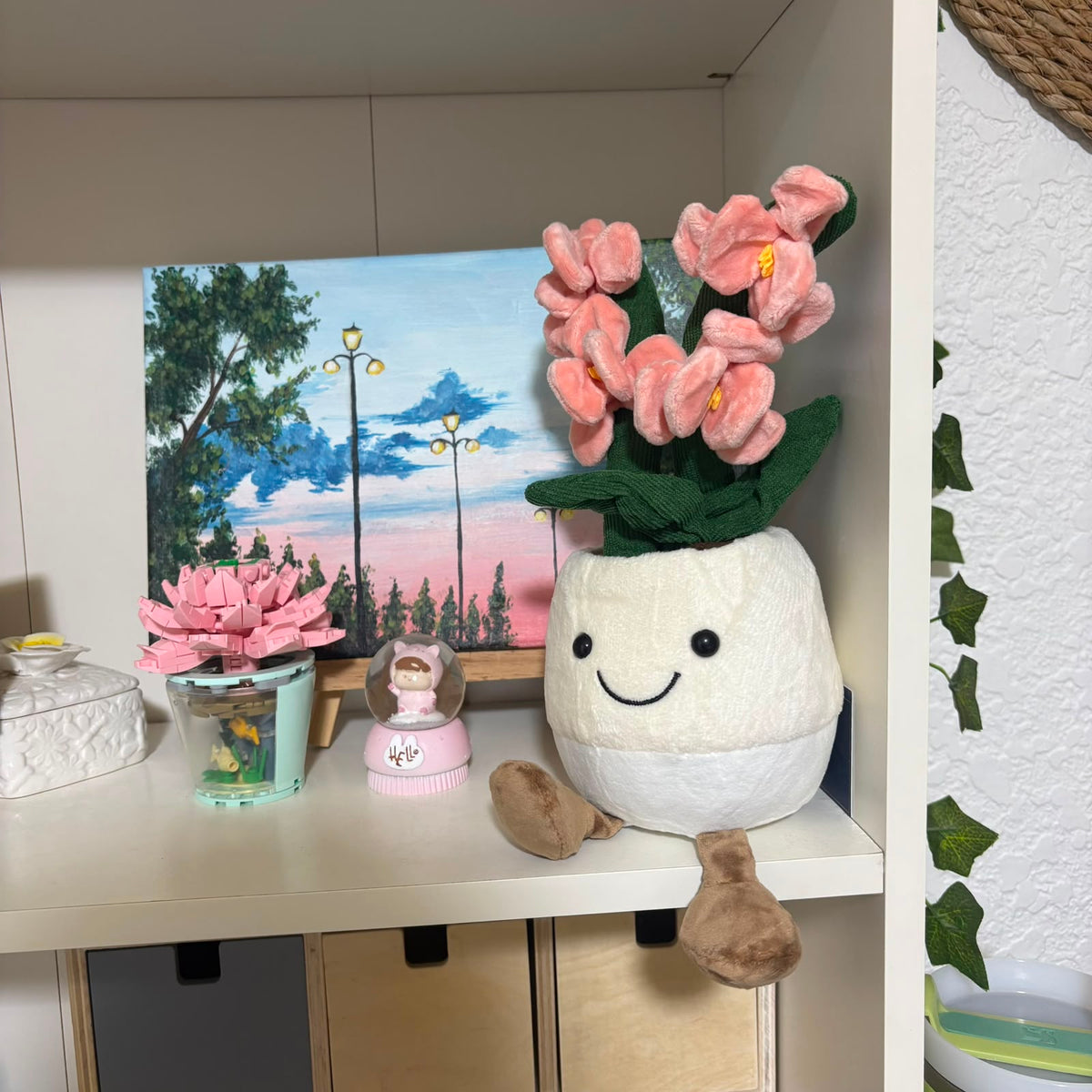 Cute Smiling Potted Pink Flower Plush Toy - 30 cm