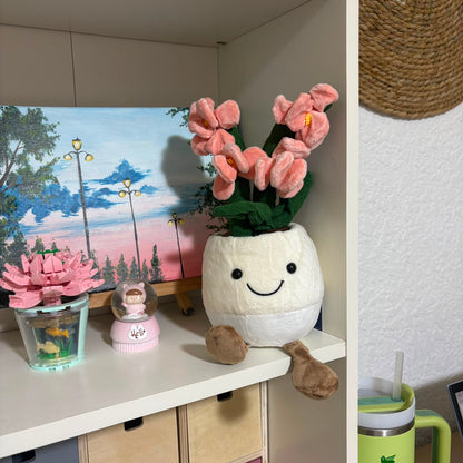 Cute Smiling Potted Pink Flower Plush Toy - 30 cm